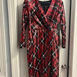 Elegant Long Sleeve Red and Black Dress